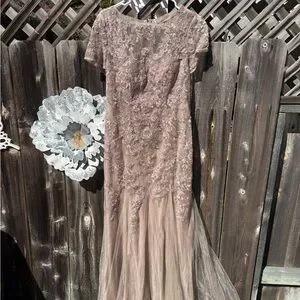 Azazie | Dresses | Azazie Taupe Lace Mother Of The Bride Gown